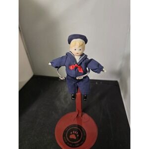 Vintage Russ Berrie Porcelain Bisque Sailor Boy Scout Doll 5” Tall F1